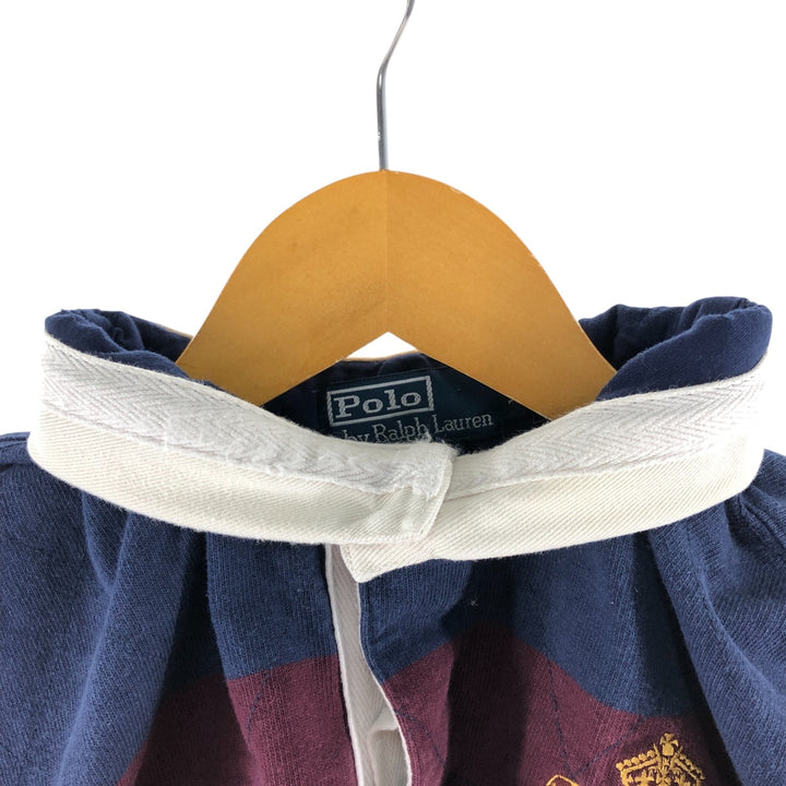 Ralph Lauren POLO by Ralph Lauren CUSTOM FIT Border Pattern Long Sleeve Rugby Shirt Men's XL cotton navy blue type Vintage Second Hand