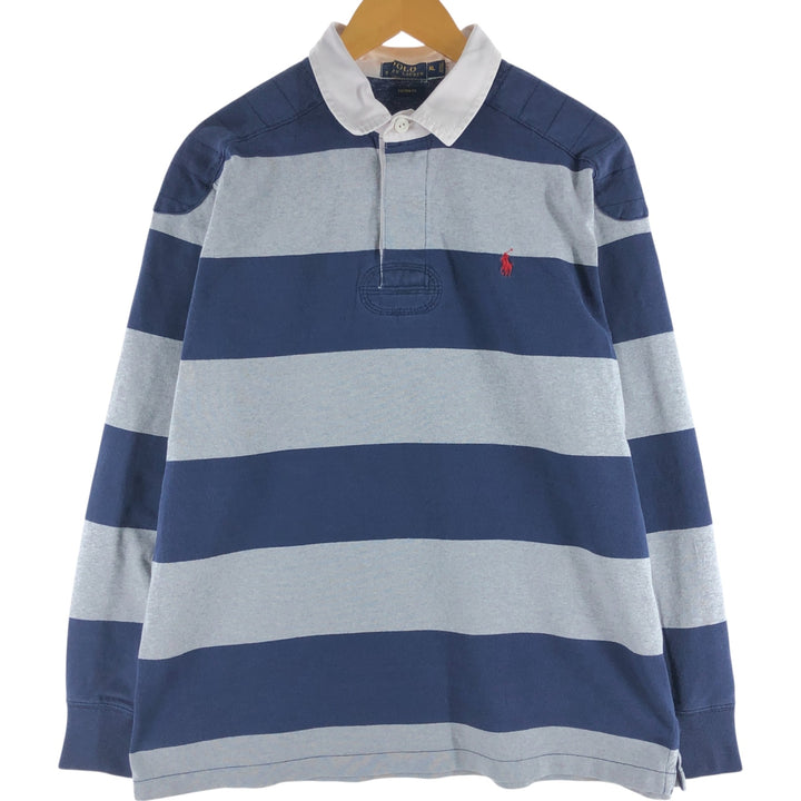 Ralph Lauren POLO RALPH LAUREN CUSTOM FIT Border Pattern Long Sleeve Rugby Shirt Men's XL cotton gray type Vintage Second Hand