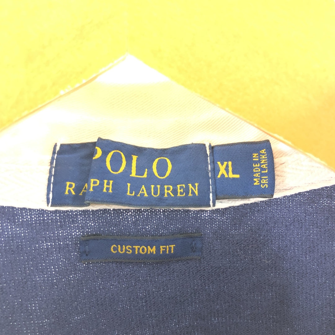Ralph Lauren POLO RALPH LAUREN CUSTOM FIT Border Pattern Long Sleeve Rugby Shirt Men's XL cotton gray type Vintage Second Hand