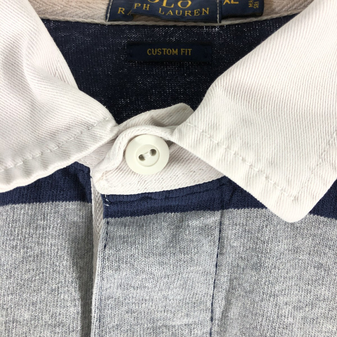 Ralph Lauren POLO RALPH LAUREN CUSTOM FIT Border Pattern Long Sleeve Rugby Shirt Men's XL cotton gray type Vintage Second Hand