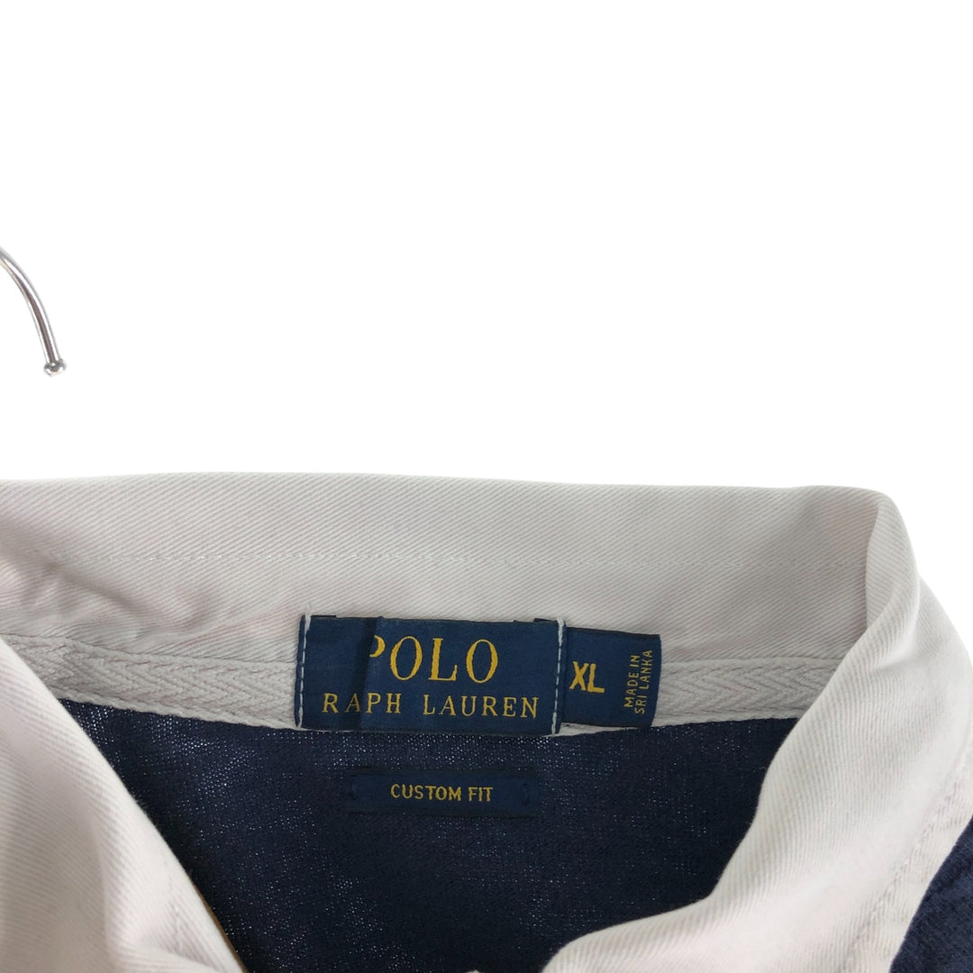 Ralph Lauren POLO RALPH LAUREN CUSTOM FIT Border Pattern Long Sleeve Rugby Shirt Men's XL cotton gray type Vintage Second Hand