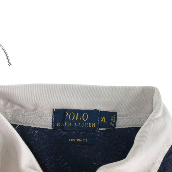 Ralph Lauren POLO RALPH LAUREN CUSTOM FIT Border Pattern Long Sleeve Rugby Shirt Men's XL cotton gray type Vintage Second Hand