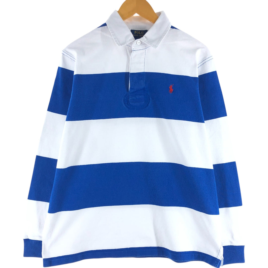 Ralph Lauren POLO RALPH LAUREN Striped Pattern Long Sleeve Rugby Shirt Men's Size L cotton blue type Vintage Second Hand