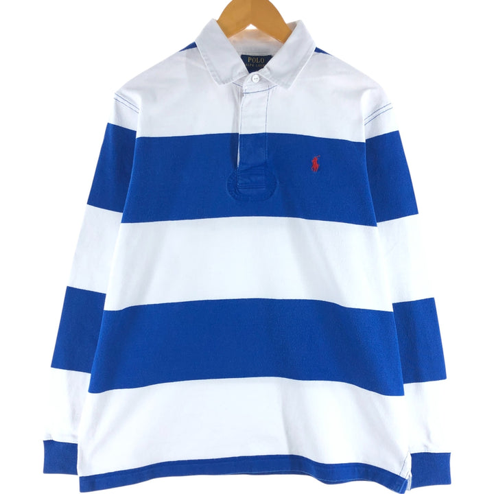 Ralph Lauren POLO RALPH LAUREN Striped Pattern Long Sleeve Rugby Shirt Men's Size L cotton blue type Vintage Second Hand