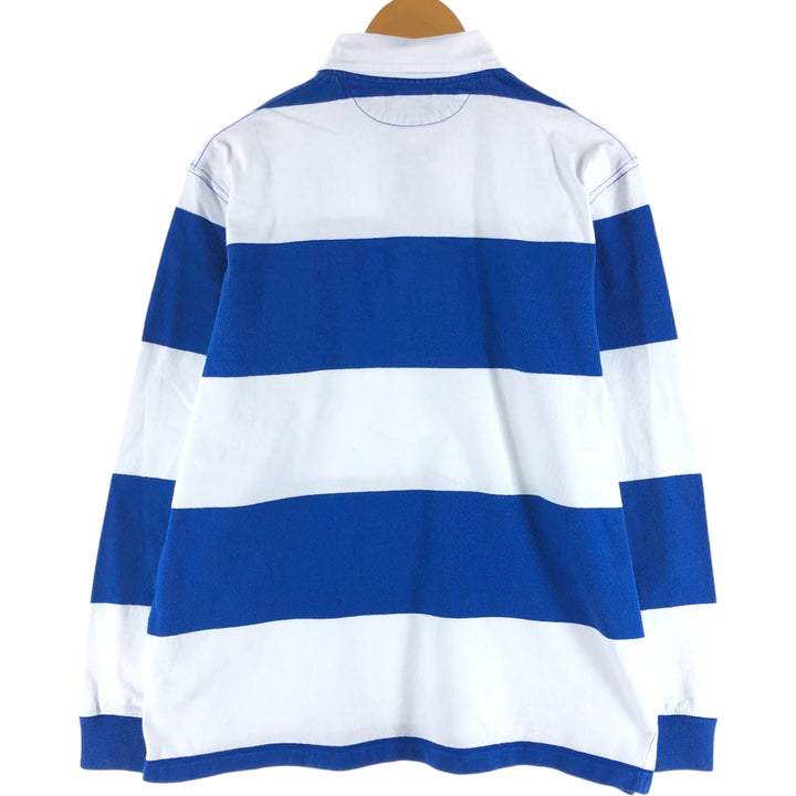 Ralph Lauren POLO RALPH LAUREN Striped Pattern Long Sleeve Rugby Shirt Men's Size L cotton blue type Vintage Second Hand