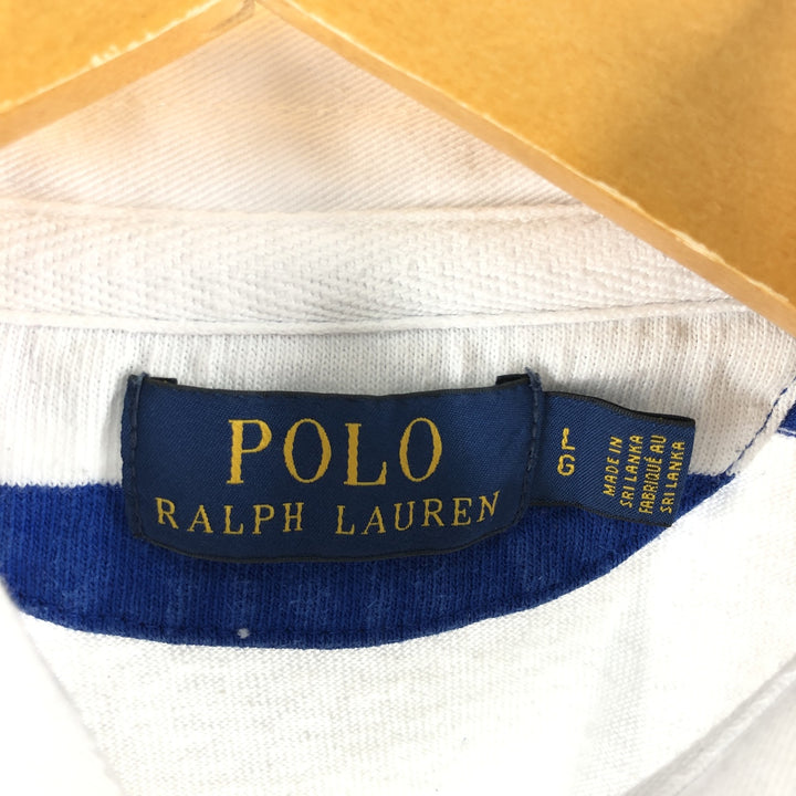 Ralph Lauren POLO RALPH LAUREN Striped Pattern Long Sleeve Rugby Shirt Men's Size L cotton blue type Vintage Second Hand
