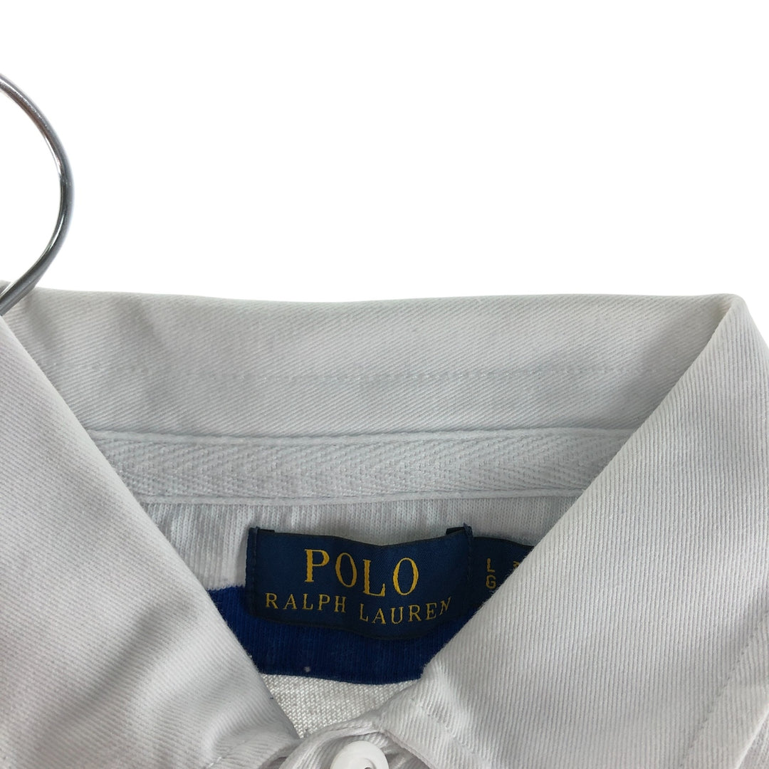 Ralph Lauren POLO RALPH LAUREN Striped Pattern Long Sleeve Rugby Shirt Men's Size L cotton blue type Vintage Second Hand