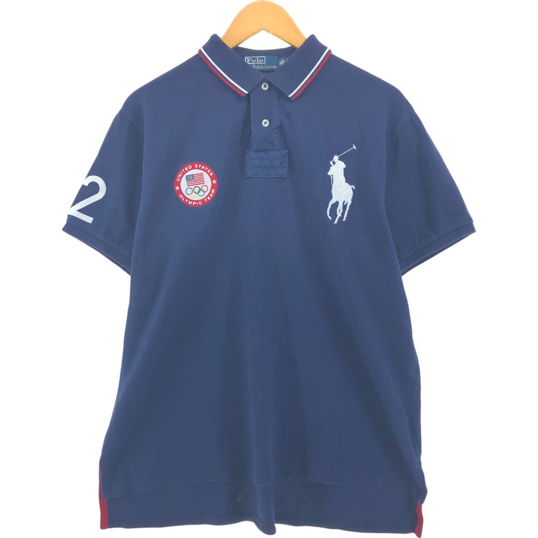 Ralph Lauren POLO by Ralph Lauren Big Pony Short Sleeve Rugby Shirt Men's XL cotton navy blue type Vintage Second Hand