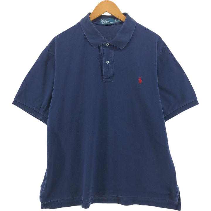 Ralph Lauren POLO by Ralph Lauren short sleeve polo shirt, men's XL size cotton navy blue type Vintage Second Hand