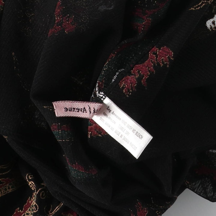 LEG AVENUE Dragon Pattern Maxi Length See-Through Gown Room Robe Women's XL Size Nylon black type Vintage Second Hand