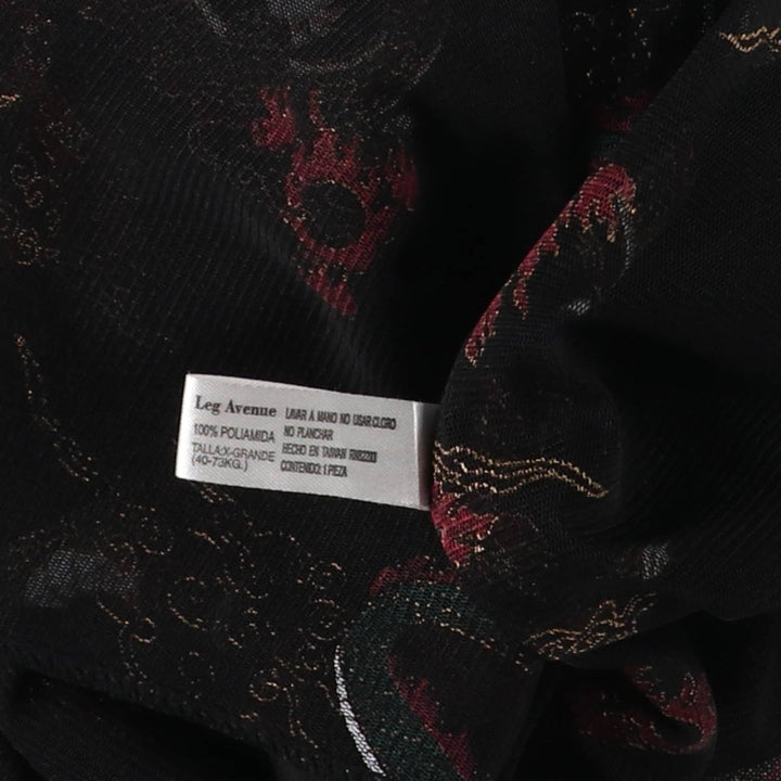 LEG AVENUE Dragon Pattern Maxi Length See-Through Gown Room Robe Women's XL Size Nylon black type Vintage Second Hand
