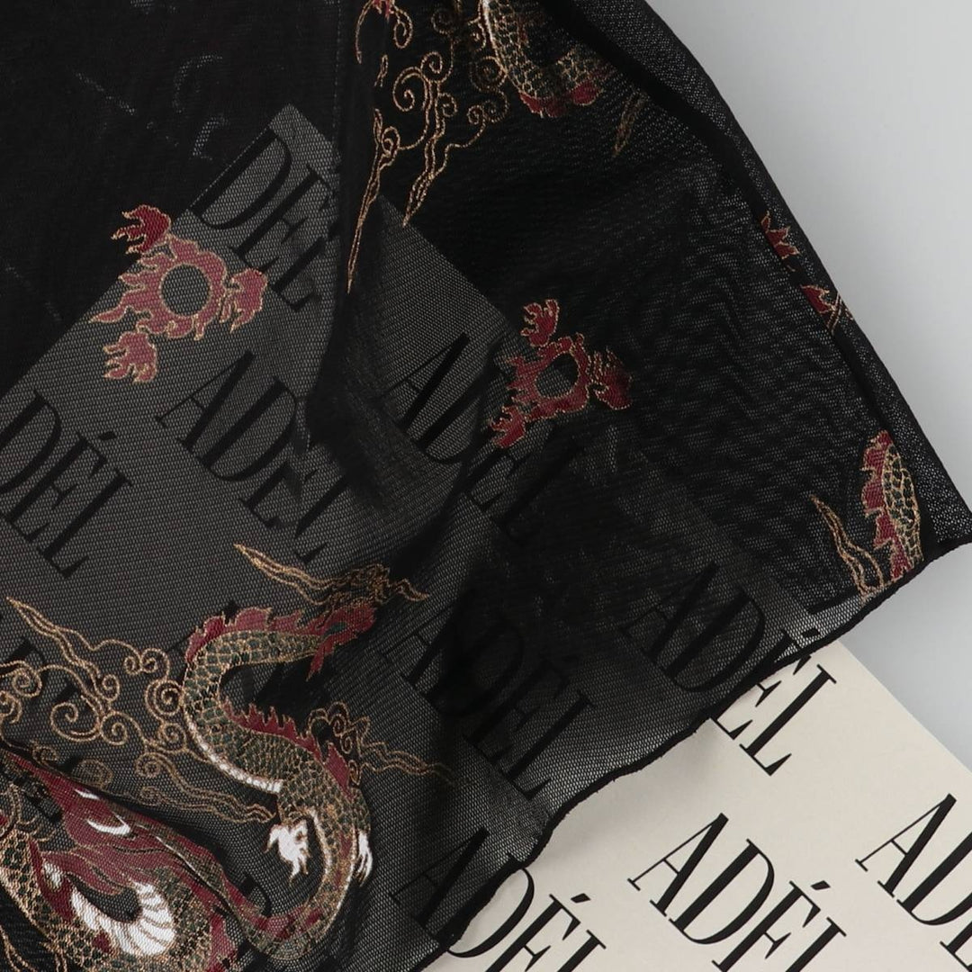 LEG AVENUE Dragon Pattern Maxi Length See-Through Gown Room Robe Women's XL Size Nylon black type Vintage Second Hand