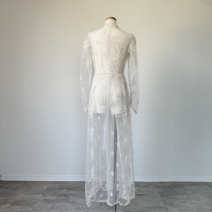 Lingerie gown, women's size L, maxi length, see-through unclear white type Vintage Second Hand