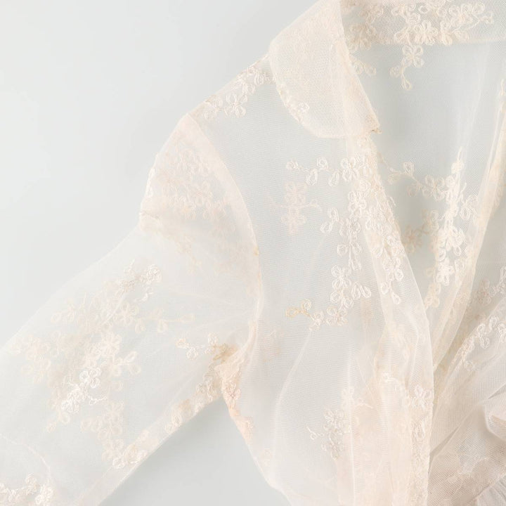 Lingerie gown, women's size L, maxi length, see-through unclear white type Vintage Second Hand