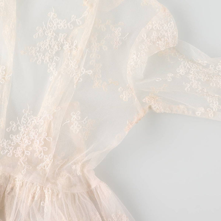 Lingerie gown, women's size L, maxi length, see-through unclear white type Vintage Second Hand