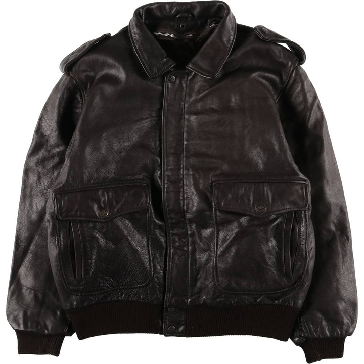 BOMBERS A-2 Leather Flight Jacket, Men's Size L Genuine Leather Cowhide brown type Vintage Second Hand