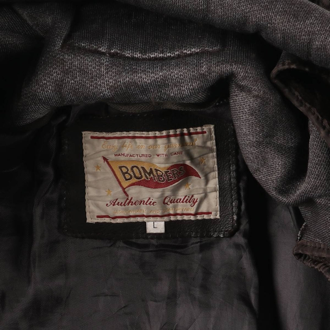 BOMBERS A-2 Leather Flight Jacket, Men's Size L Genuine Leather Cowhide brown type Vintage Second Hand