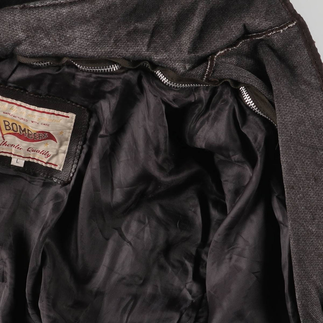 BOMBERS A-2 Leather Flight Jacket, Men's Size L Genuine Leather Cowhide brown type Vintage Second Hand