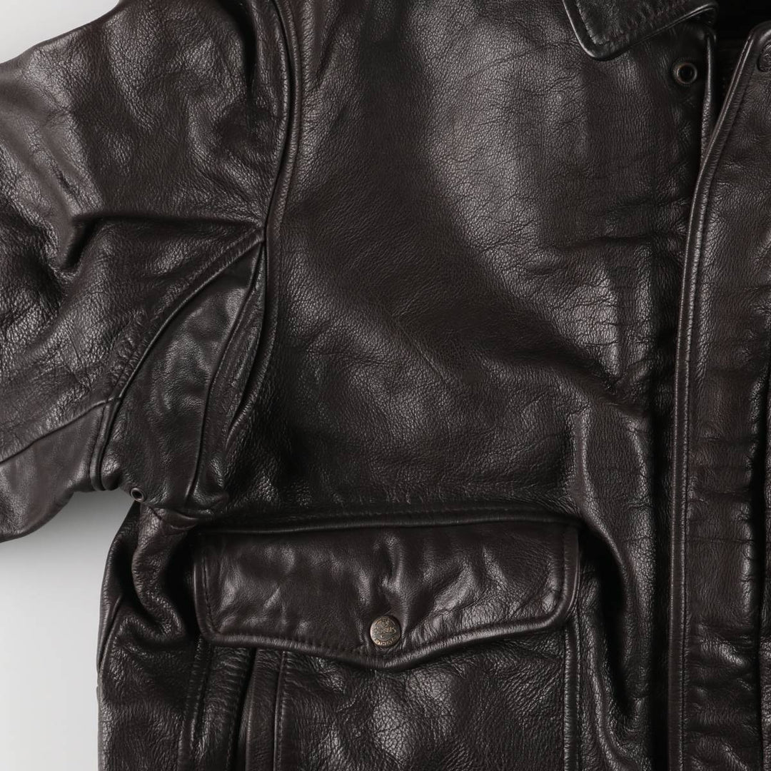 BOMBERS A-2 Leather Flight Jacket, Men's Size L Genuine Leather Cowhide brown type Vintage Second Hand