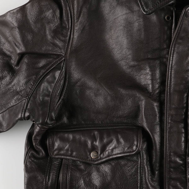 BOMBERS A-2 Leather Flight Jacket, Men's Size L Genuine Leather Cowhide brown type Vintage Second Hand