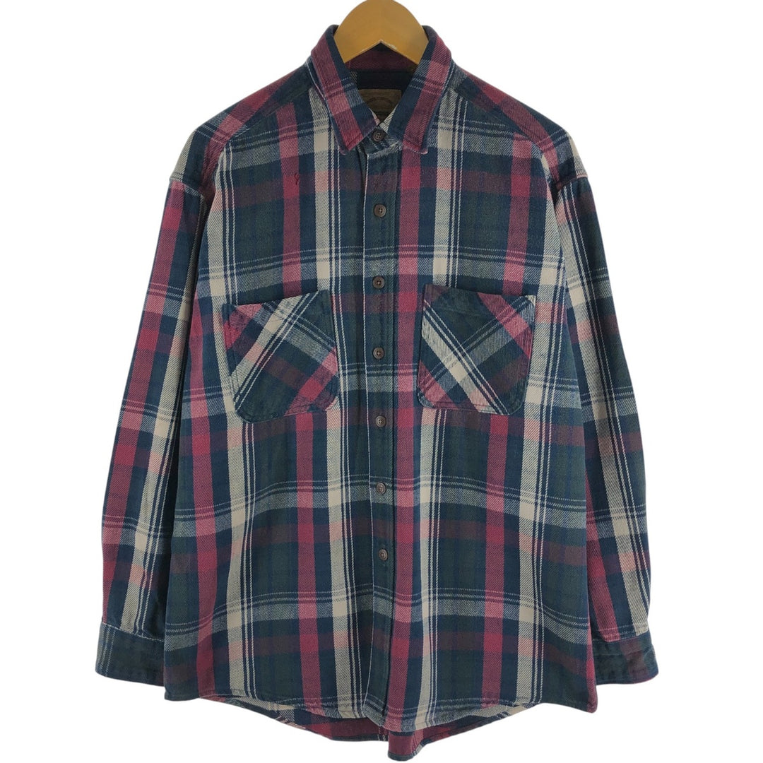 90s~ St. John's Bay ST. JOHN'S BAY Long Sleeve Heavy Flannel Check Shirt Men's L Size Vintage cotton red type Vintage Second Hand