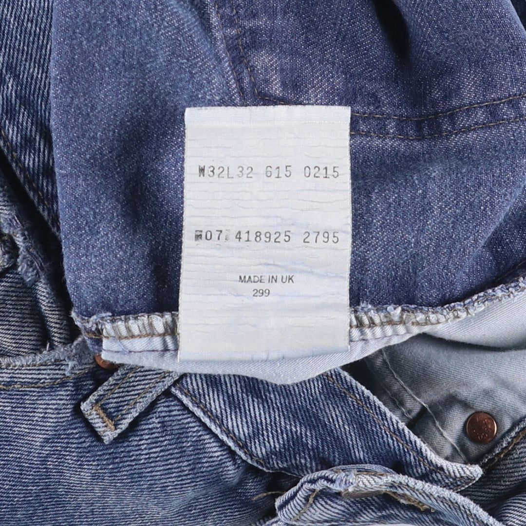 ~90'S Levi's 615-0215 Euro Model Orange Tab Tapered Denim Pants Made in England Men's W32 Vintage cotton blue type Vintage Second Hand