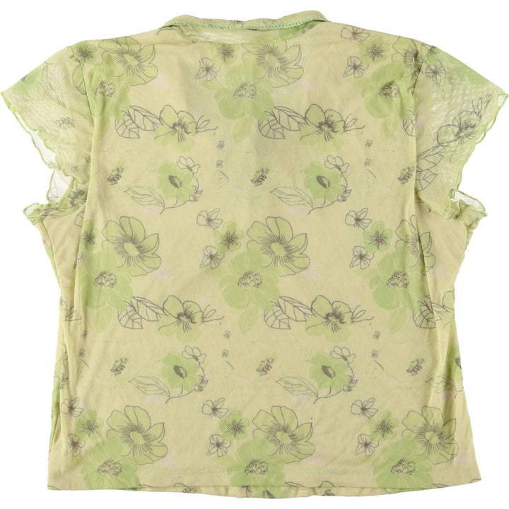 WORTHINGTON All-over Floral Cap Sleeve Pullover Short Sleeve Bowtie Blouse Made in USA Women's XL Nylon green type yellow green Vintage Second Hand