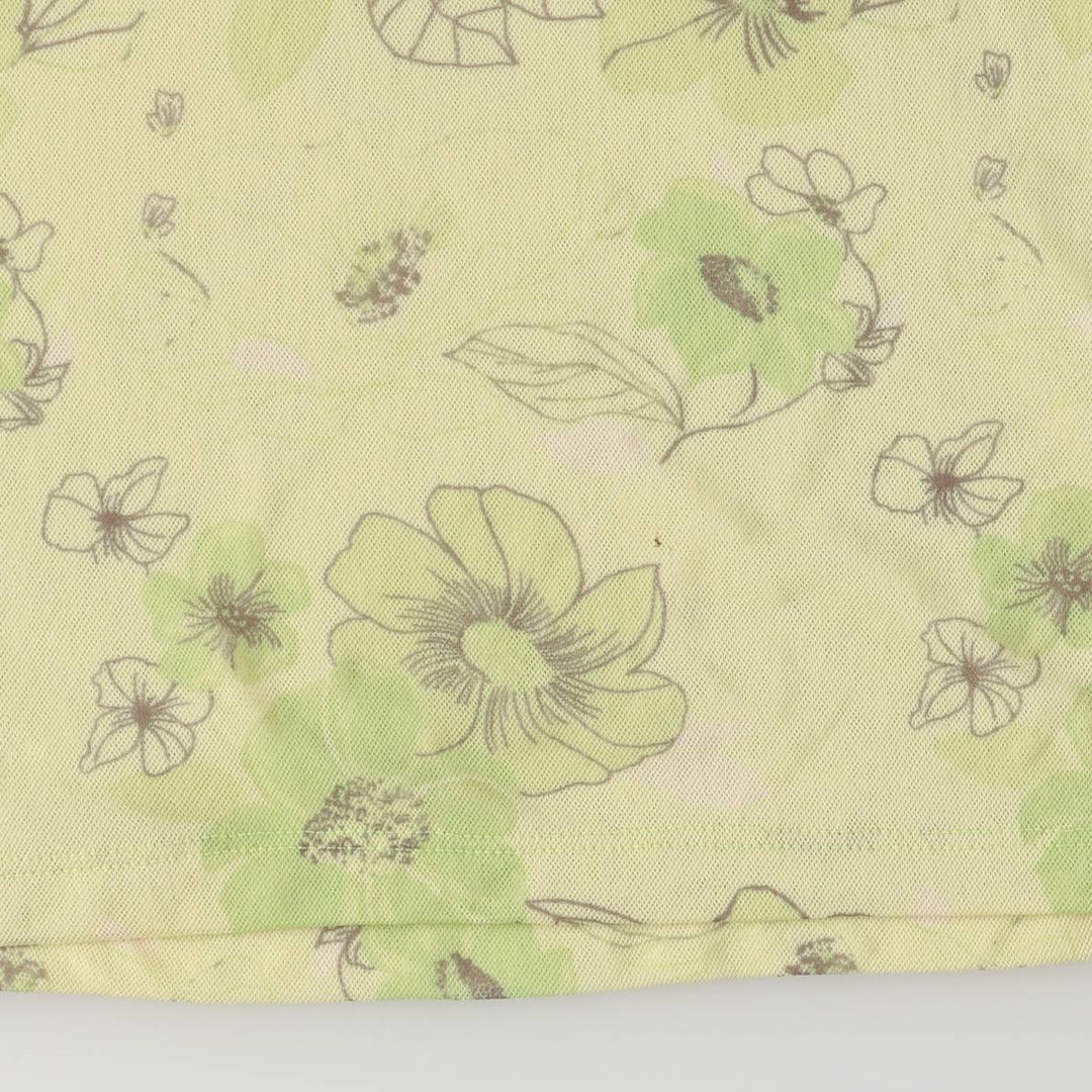 WORTHINGTON All-over Floral Cap Sleeve Pullover Short Sleeve Bowtie Blouse Made in USA Women's XL Nylon green type yellow green Vintage Second Hand