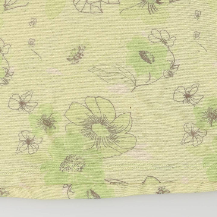 WORTHINGTON All-over Floral Cap Sleeve Pullover Short Sleeve Bowtie Blouse Made in USA Women's XL Nylon green type yellow green Vintage Second Hand