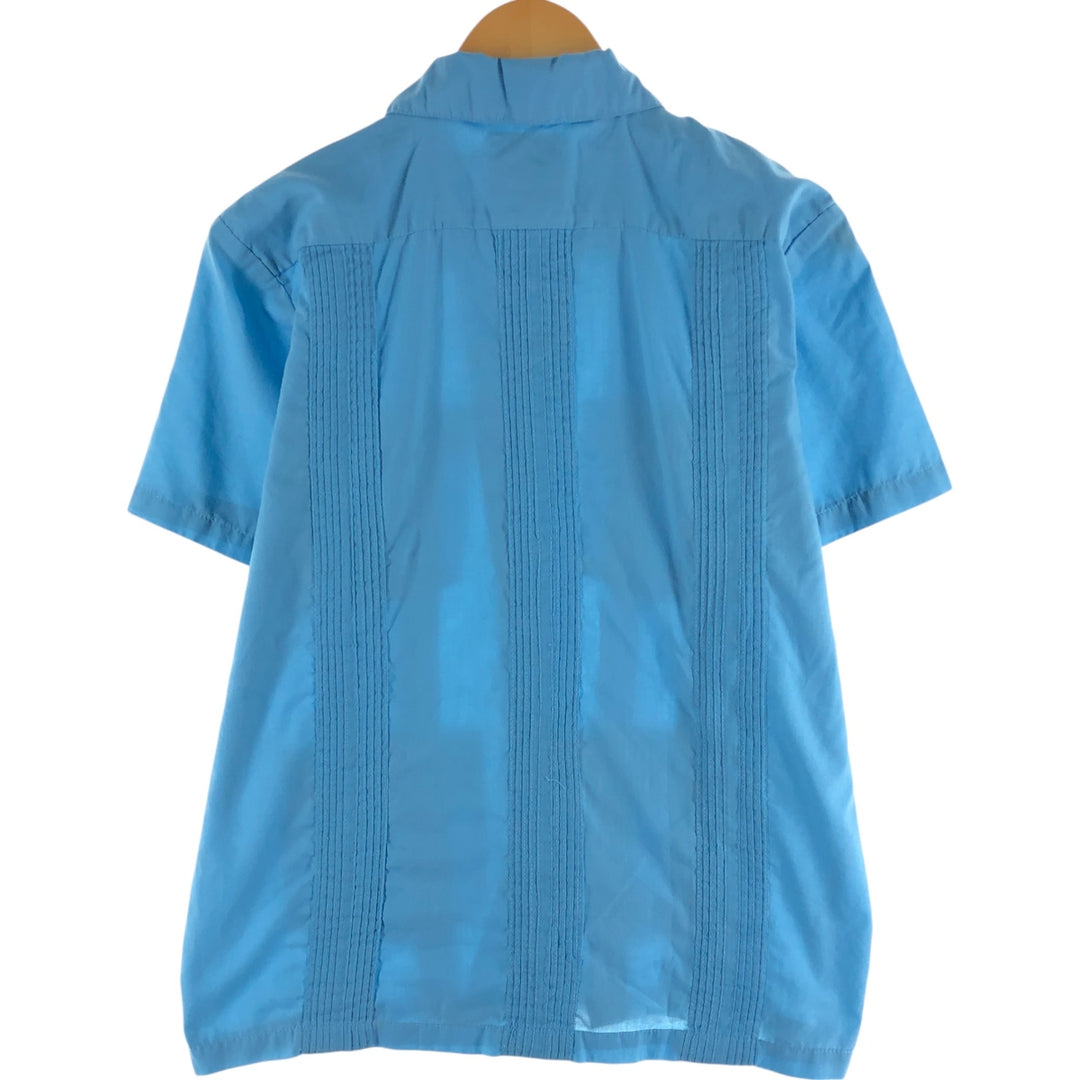 GUAYABERA Full Zip Short Sleeve Cuban Shirt Box Shirt Men's S Size polyester Blue type light blue Vintage Second Hand