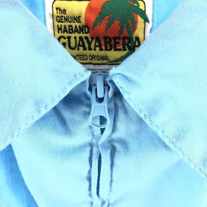 GUAYABERA Full Zip Short Sleeve Cuban Shirt Box Shirt Men's S Size polyester Blue type light blue Vintage Second Hand