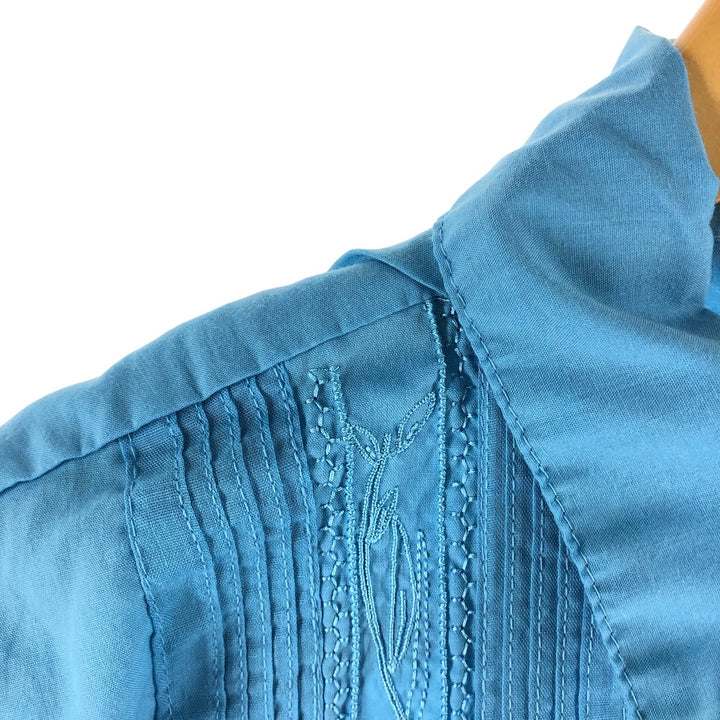 GUAYABERA Full Zip Short Sleeve Cuban Shirt Box Shirt Men's S Size polyester Blue type light blue Vintage Second Hand