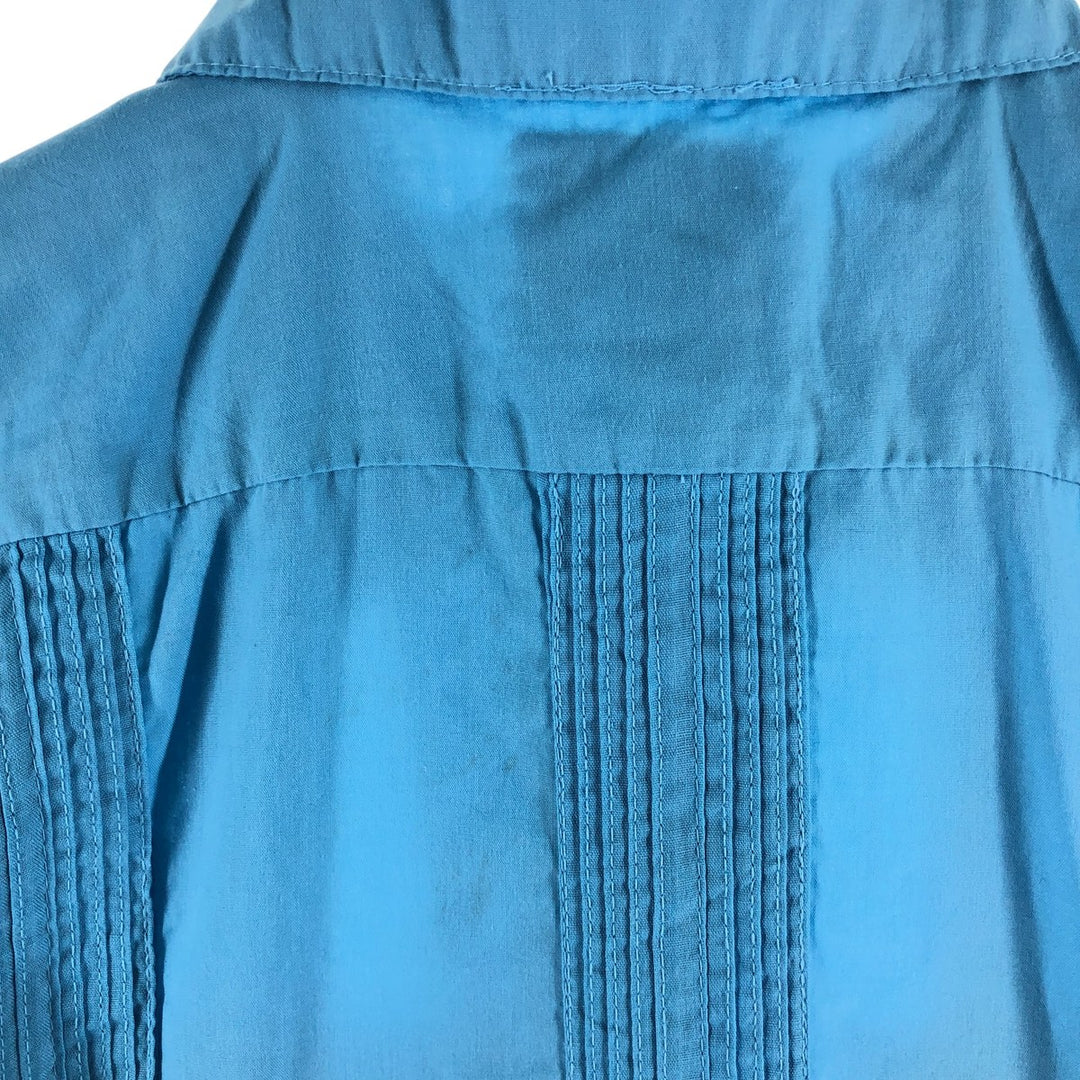 GUAYABERA Full Zip Short Sleeve Cuban Shirt Box Shirt Men's S Size polyester Blue type light blue Vintage Second Hand