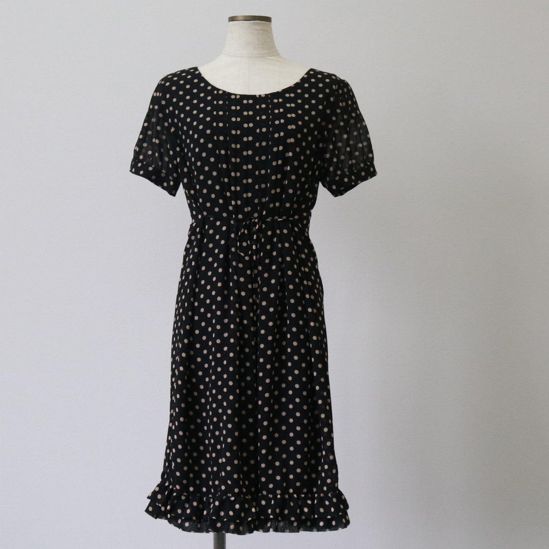 Jessica Howard Dot Pattern Half-length Ruffled Short-sleeve Dress Women's M size polyester black type Vintage Second Hand