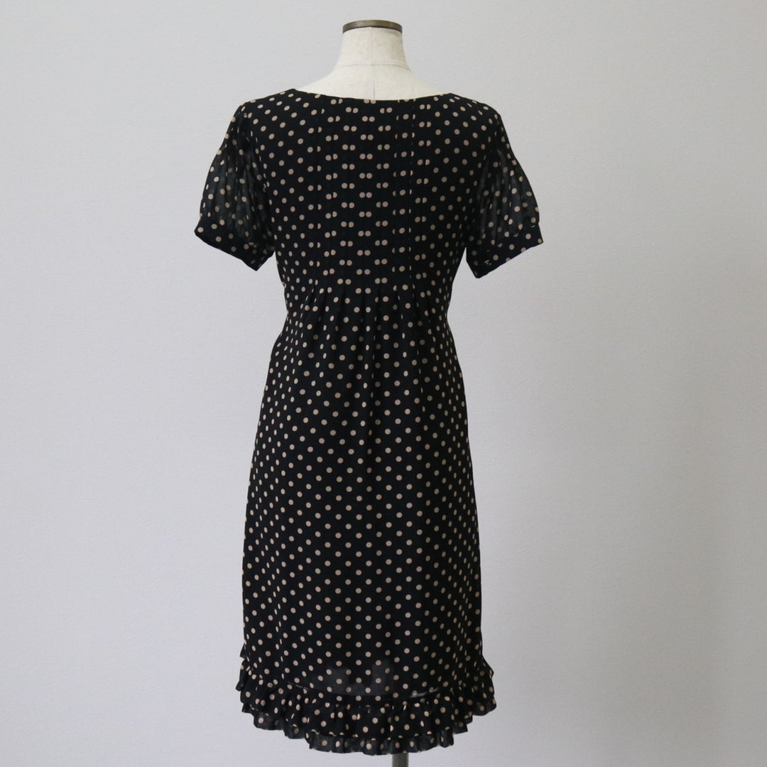 Jessica Howard Dot Pattern Half-length Ruffled Short-sleeve Dress Women's M size polyester black type Vintage Second Hand