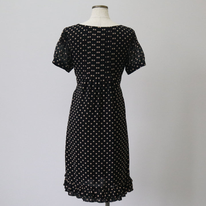 Jessica Howard Dot Pattern Half-length Ruffled Short-sleeve Dress Women's M size polyester black type Vintage Second Hand
