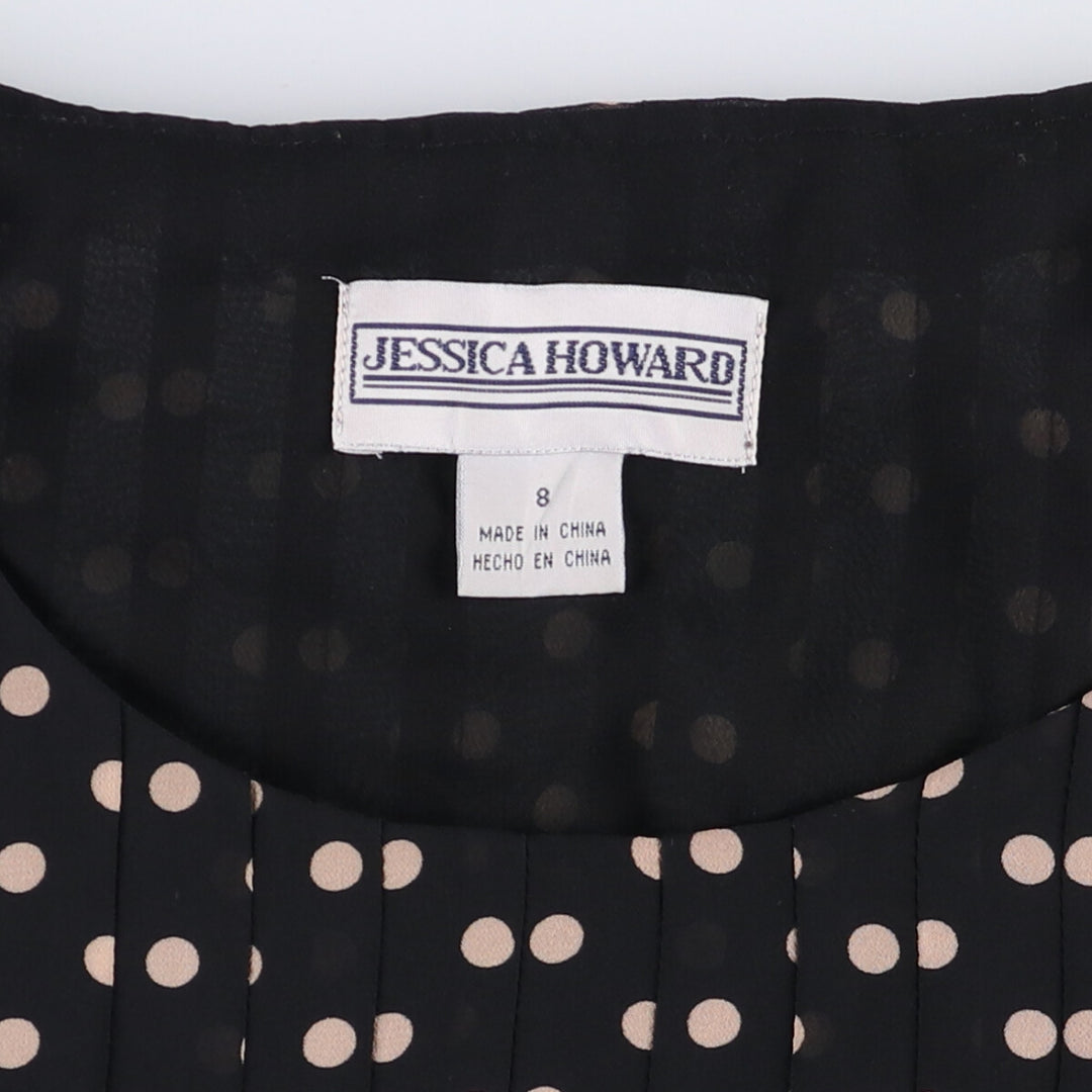 Jessica Howard Dot Pattern Half-length Ruffled Short-sleeve Dress Women's M size polyester black type Vintage Second Hand