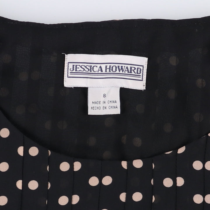 Jessica Howard Dot Pattern Half-length Ruffled Short-sleeve Dress Women's M size polyester black type Vintage Second Hand