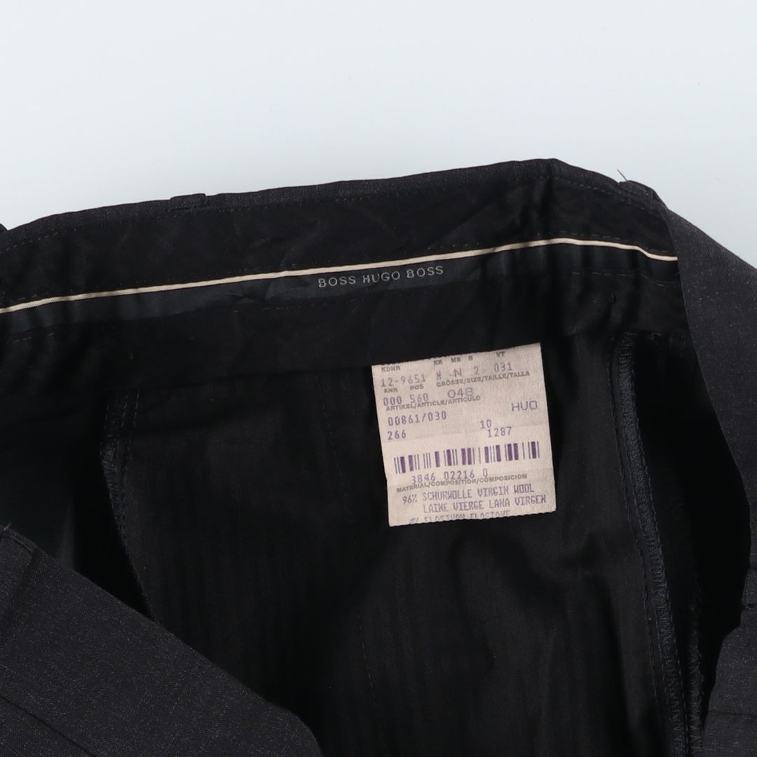 Hugo Boss men's one-pleat wool trousers/slacks, size W32 (approx.) wool black type Vintage Second Hand