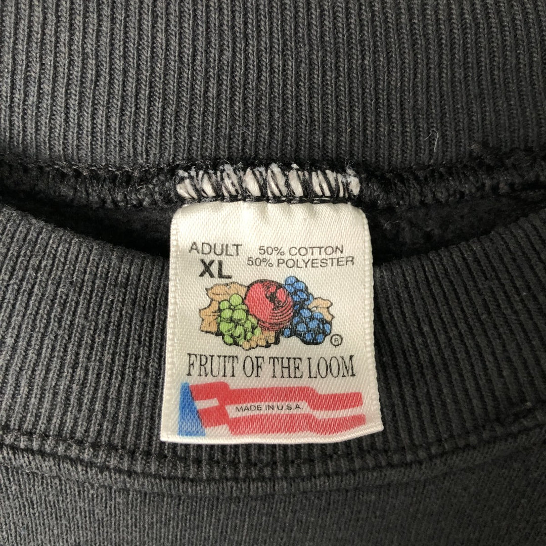 90'S Fruit of the Loom printed sweatshirt, made in the USA, men's XL size, vintage cotton black type Vintage Second Hand