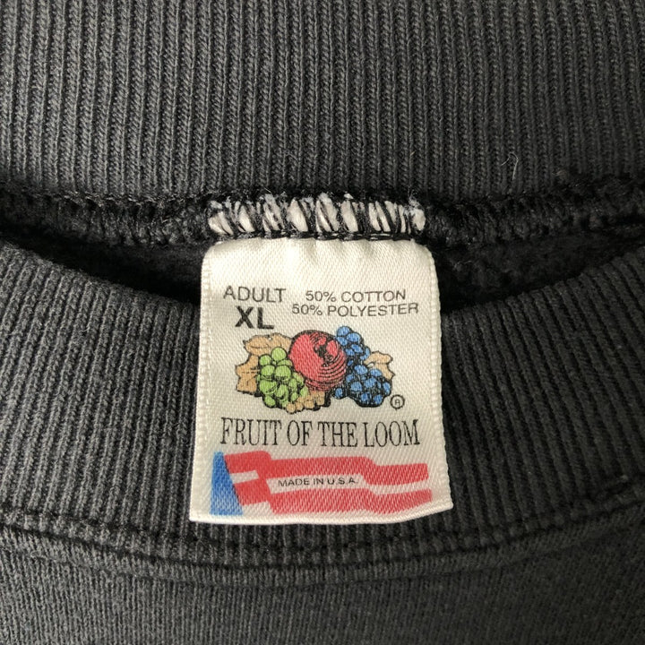 90'S Fruit of the Loom printed sweatshirt, made in the USA, men's XL size, vintage cotton black type Vintage Second Hand