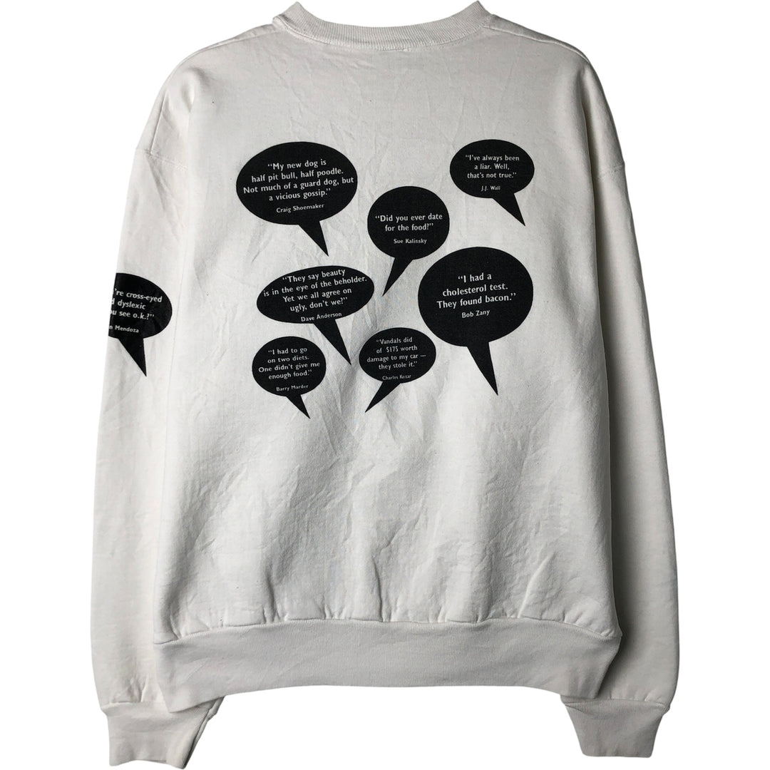 Message Print Sweatshirt, Men's XL unclear white type Vintage Second Hand