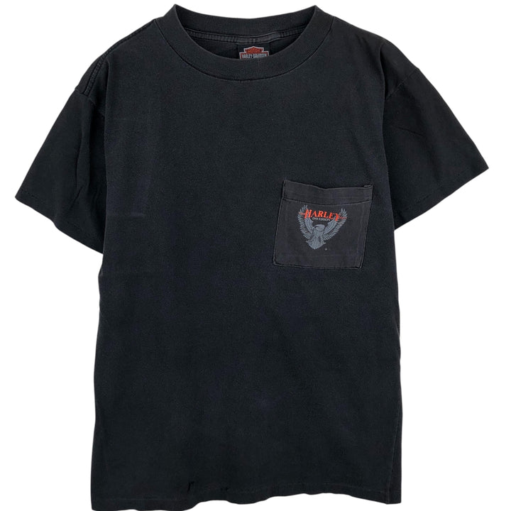 Vintage Harley-Davidson Eagle Pattern Motorcycle T-Shirt, Made in USA, Men's Size Medium cotton black type Vintage Second Hand