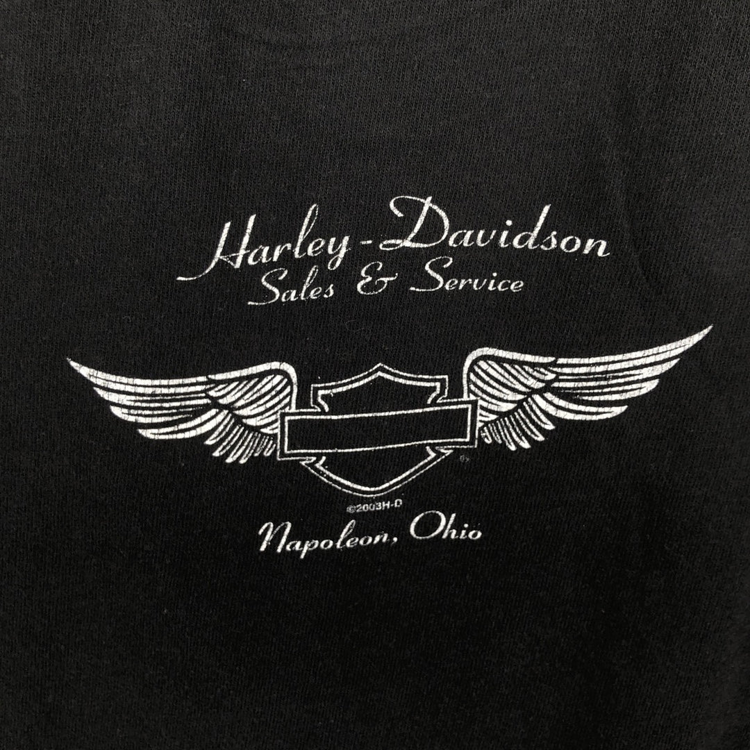 00'S Harley-Davidson Motorcycle Bike T-shirt Men's M size unclear black type Vintage Second Hand