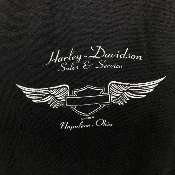 00'S Harley-Davidson Motorcycle Bike T-shirt Men's M size unclear black type Vintage Second Hand