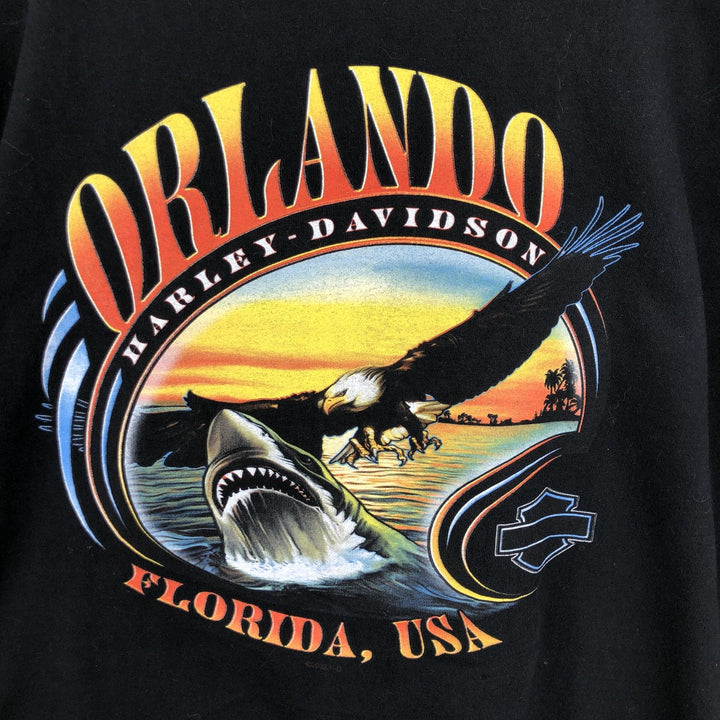 00'S Harley-Davidson Eagle Pattern Motorcycle Bike T-shirt Made in USA Men's XXL cotton black type Vintage Second Hand