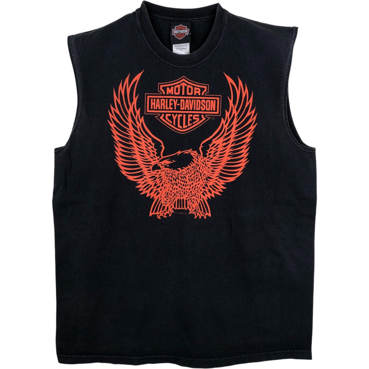 Harley-Davidson Eagle Pattern Motorcycle Bike T-shirt Made in USA Men's L size cotton black type Vintage Second Hand