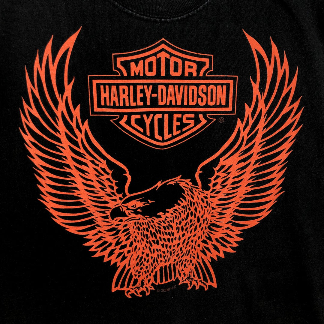 Harley-Davidson Eagle Pattern Motorcycle Bike T-shirt Made in USA Men's L size cotton black type Vintage Second Hand