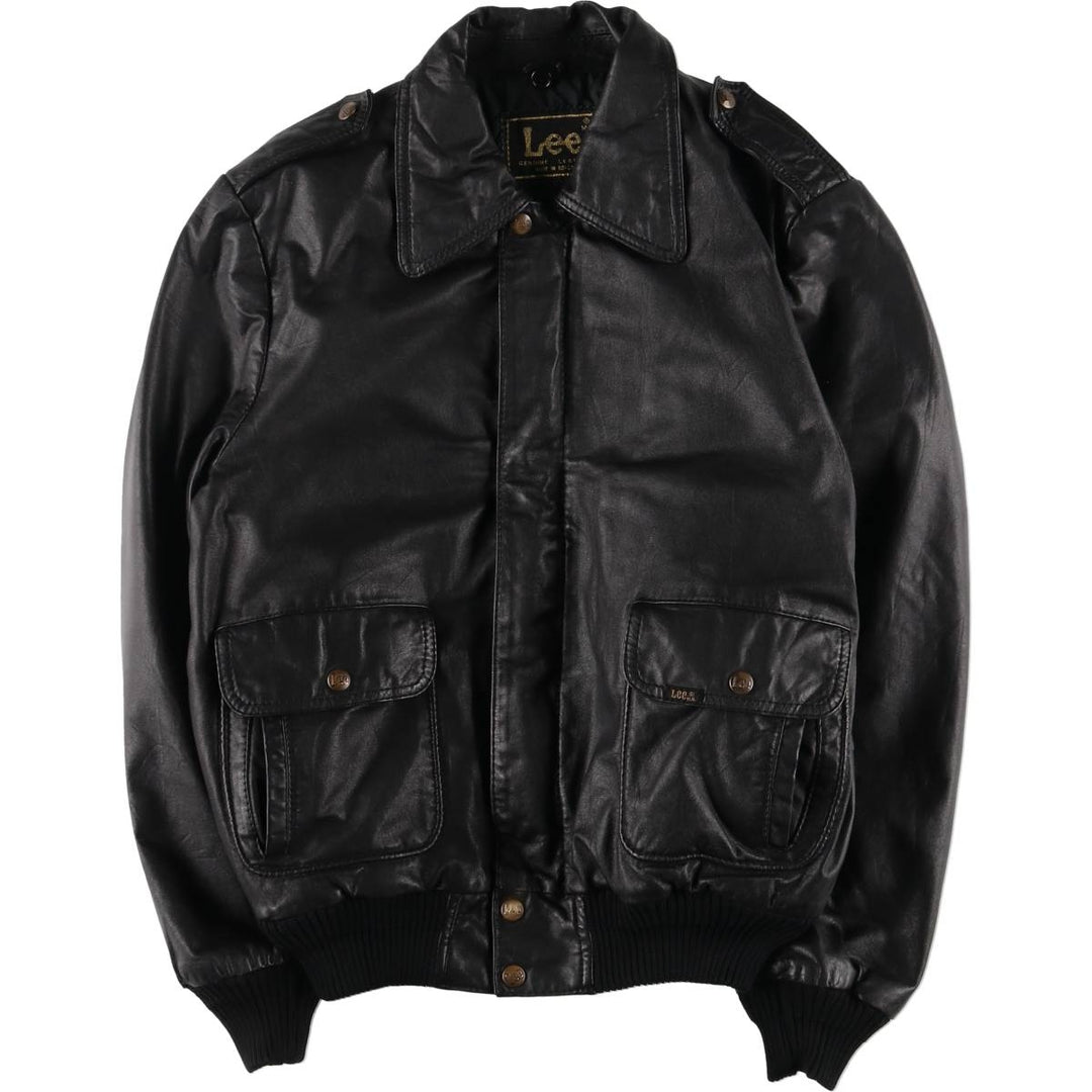 Vintage 80'S Lee A-2 Leather Flight Jacket, Men's M Size genuine leather black type Vintage Second Hand