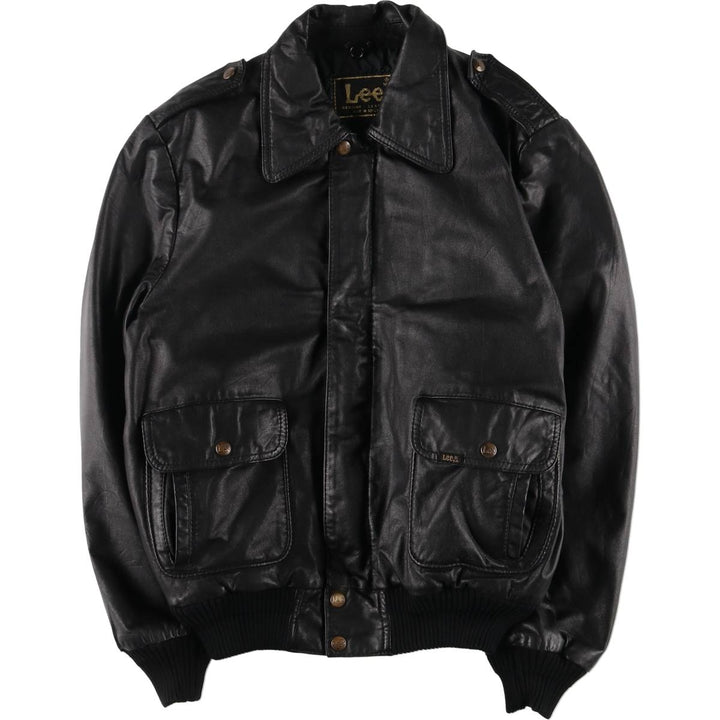 Vintage 80'S Lee A-2 Leather Flight Jacket, Men's M Size genuine leather black type Vintage Second Hand